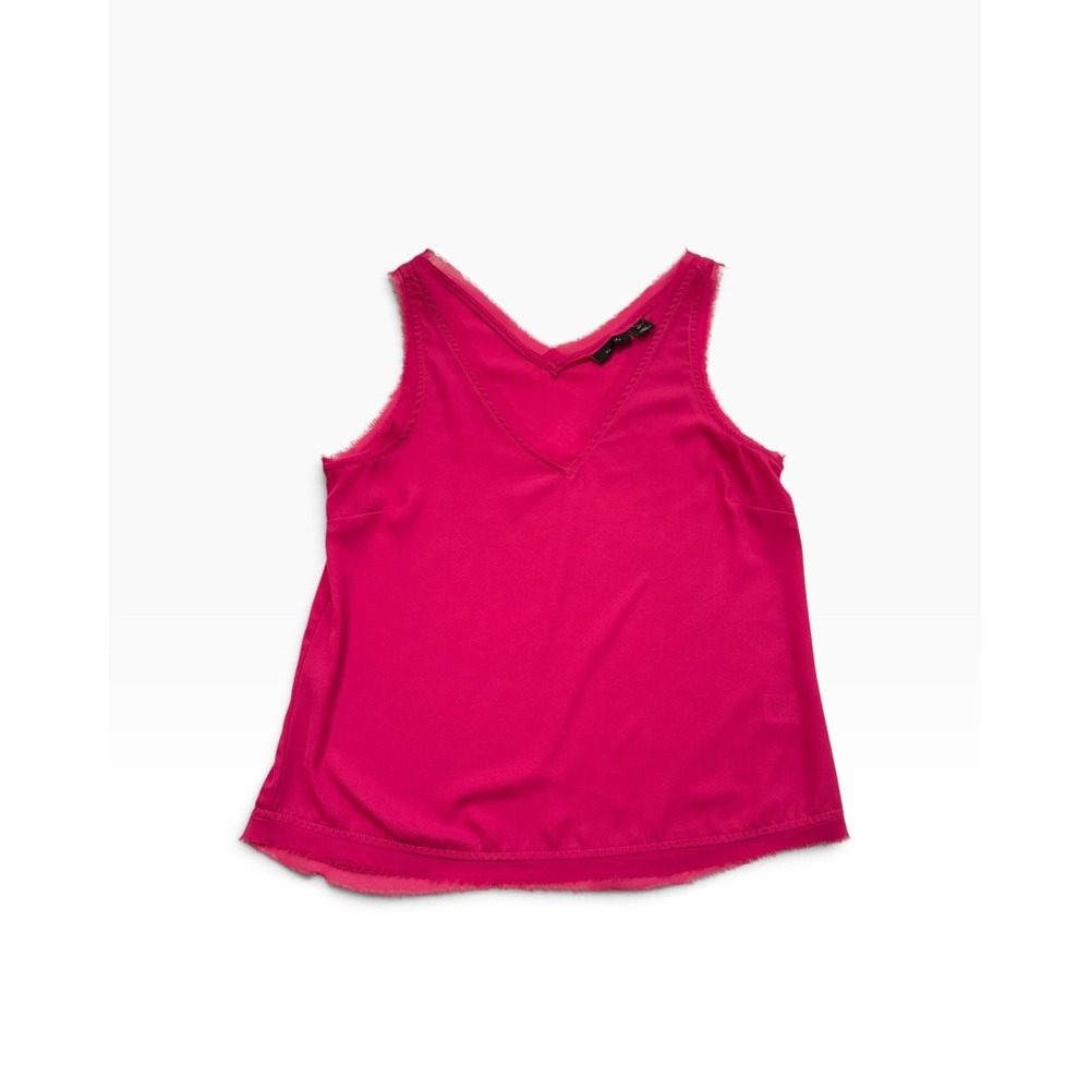 Halogen Fuchsia Pink Raw Edge V-Neck Tank Top Size XS  Crepe Cami Blouse